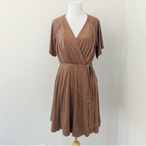 Miss Me Faux-Suede Wrap Dress Flutter Sleeves Mocha Brown Size Medium M NEW